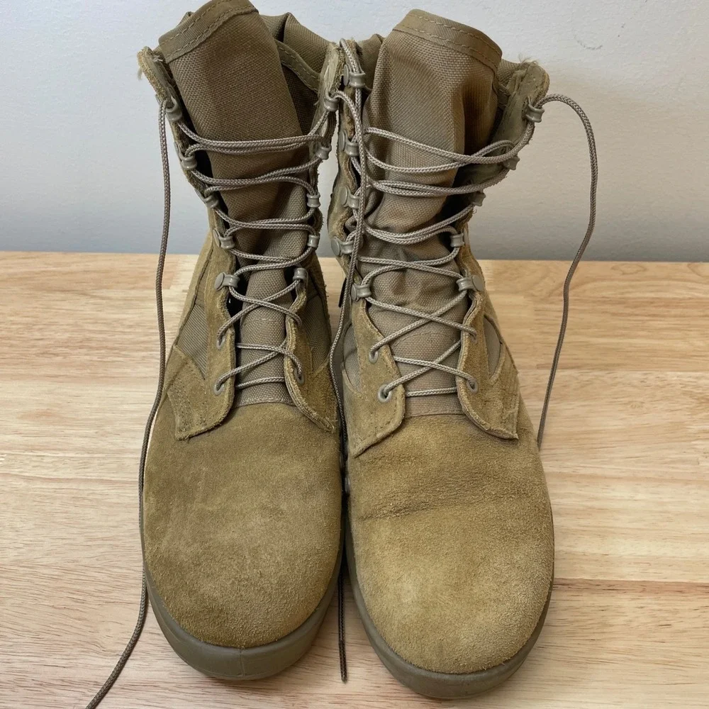 Mens Tan Suede Leather Military Combat Boots Vibram Sole Lace Up Work Outdoor